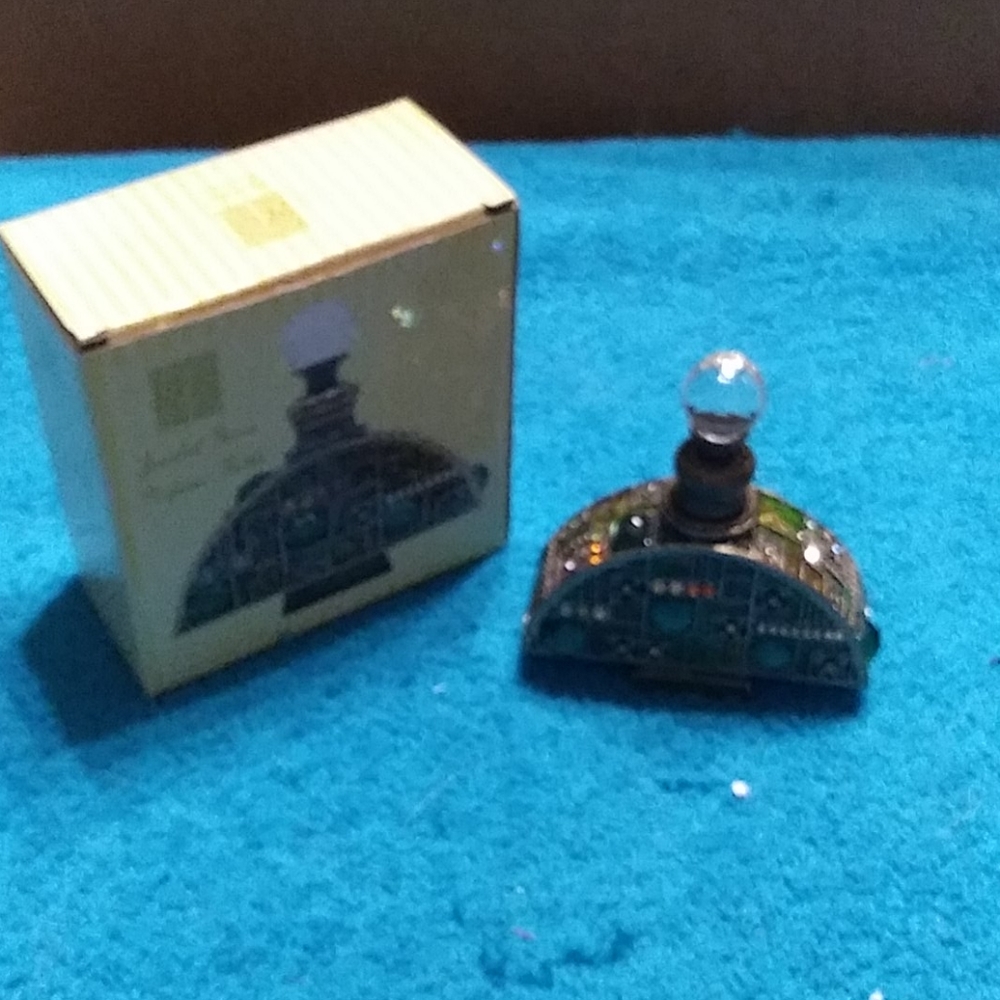 Cherished Treasures Jeweled Green Perfume Bottle